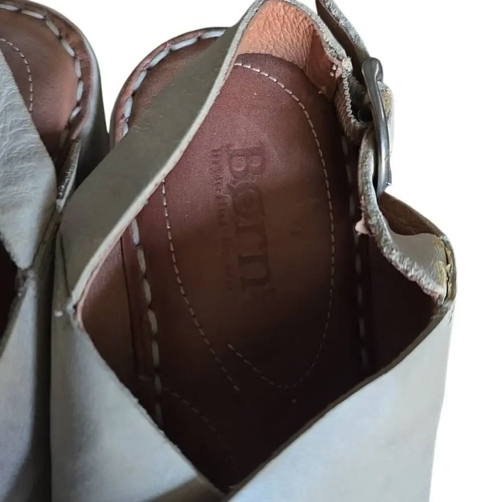 Born Women's Size 7 Gray Leather Platform Wedge Sandals